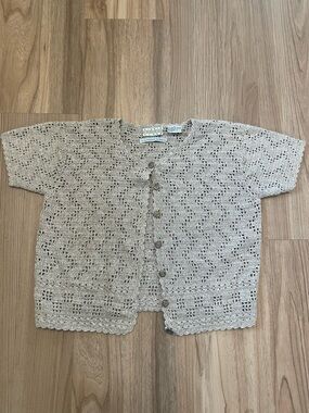 Sigrid Olsen Sport Hand Crocheted Ramie Cotton Short Sleeve Cardigan Size S